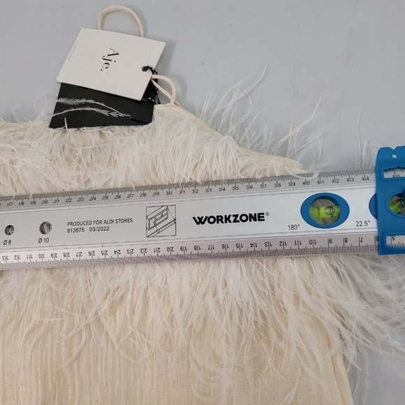 Aje Silk Pellew Feather Dress Cream White Mini Size Small Shoe String Straps New - Picture 11 of 12